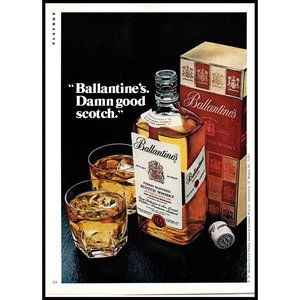 1978 Ballantine's Scotch Vintage Print Ad Damn Good Presentation Box Wall Art